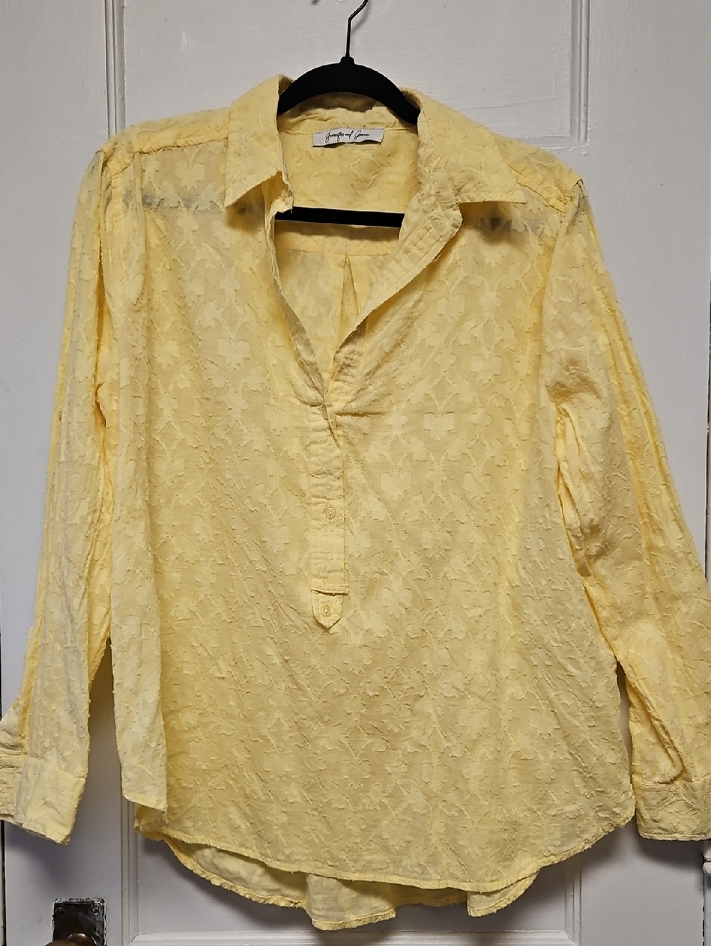 Yellow Lace-Texture Button Down Shirt - Women's